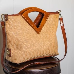 Boho Sarah Violet handbag w/ cutout wooden handle